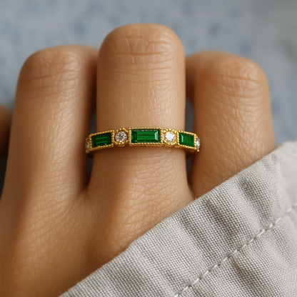 Alexa | Green Inlaid Zirconia Gold Ring